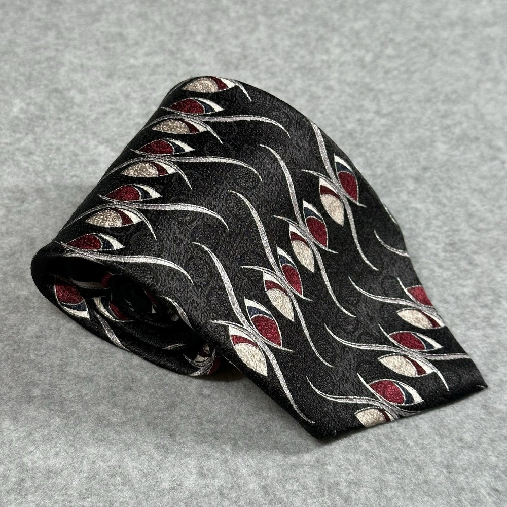 Pierre Cardin Silk Tie Black Red Geometric Abstract Classic 59x4in